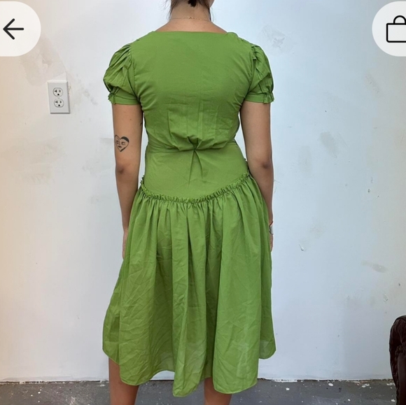 Vintage Retro Lime Green Pleated Midi Dress Size S - Picture 8 of 8